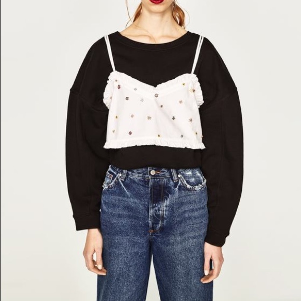 NWT Zara White Beaded Cropped Tank Top